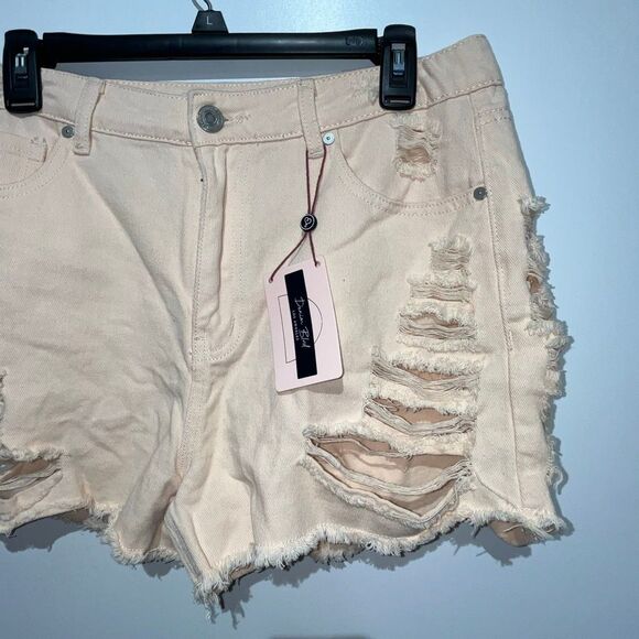 Denim Blvd Los Angeles Womens Light Pink Distressed Frayed Jean Shorts Large NWT - Picture 3 of 9